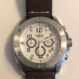 Fossil watch with Brown Leather strap.